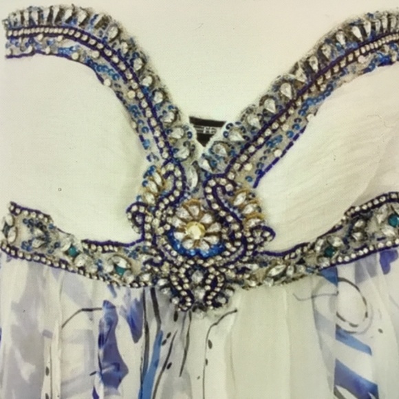 Terani White Floral Rhinestone Strapless Dress - Picture 2 of 7